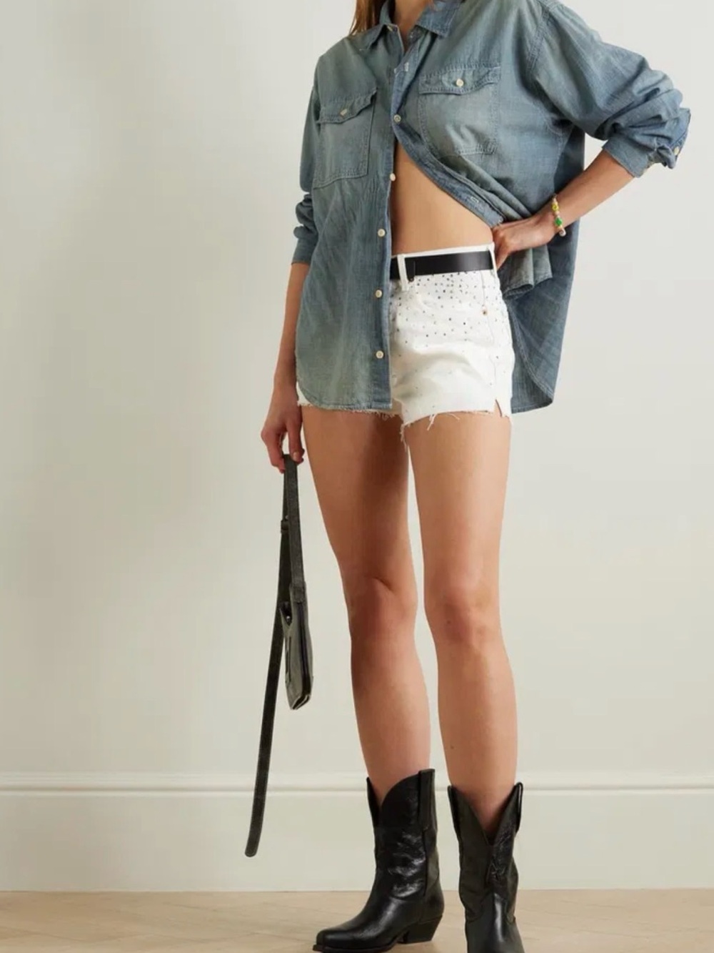 $800 retail! RE/DONE x Pamela Anderson - Crystal-Embellished Denim Shorts